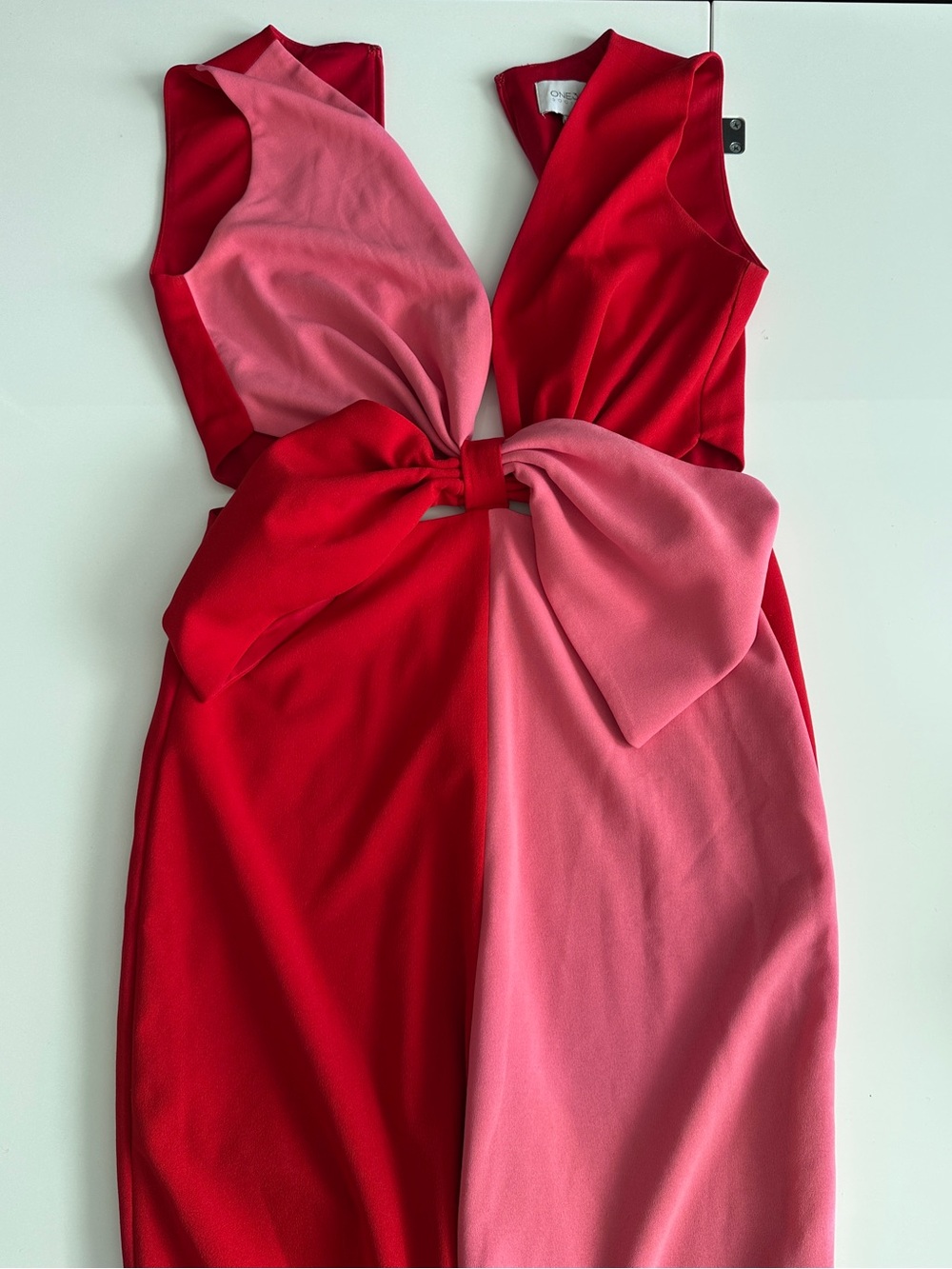 Two-Tone Pink & Red Bow-Front Maxi Dress - Picture 3 of 15